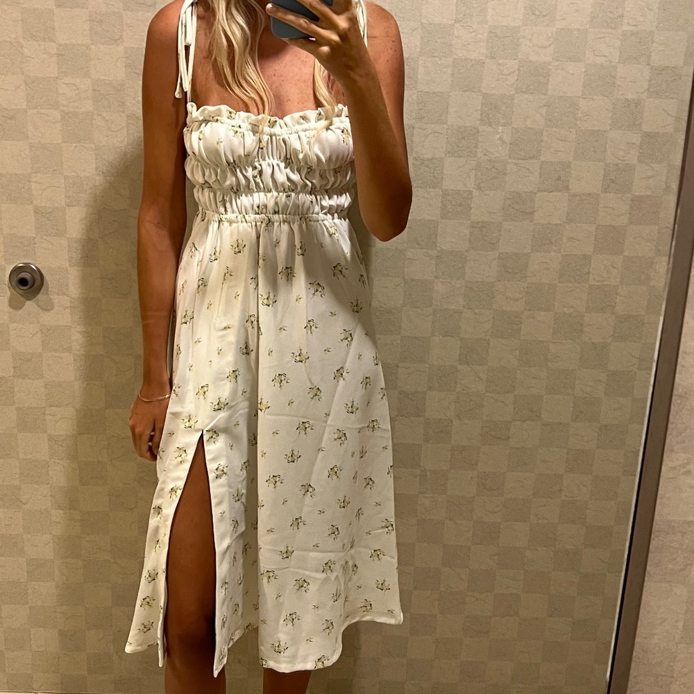 House of CB Floral Print Shirred Midi Sundress